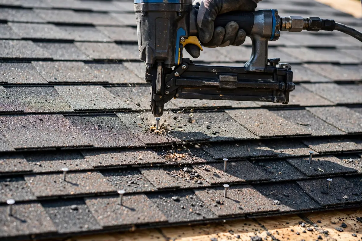 Asphalt shingle roof repair in progress