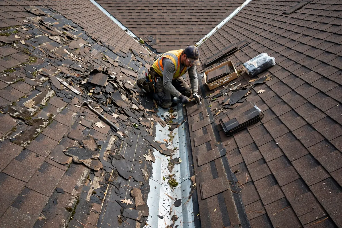 Roof valley leak repair on shingle roof